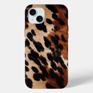 Cream Brown Black Cowhide iPhone 15 Mini Case