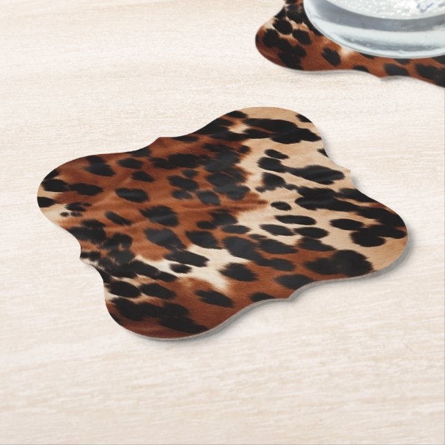 Cream Brown Black Cowhide Paper Coaster (Angled)