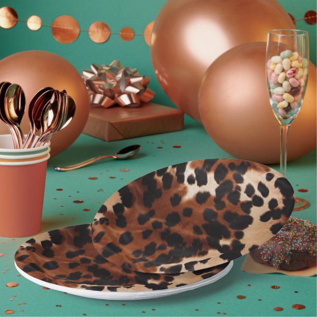 Cream Brown Black Cowhide Paper Plate (Multi)