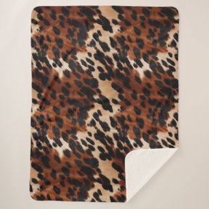 Cream Brown Black Cowhide Sherpa Blanket