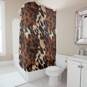Cream Brown Black Cowhide Shower Curtain