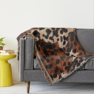 Cream Brown Black Cowhide Throw Blanket