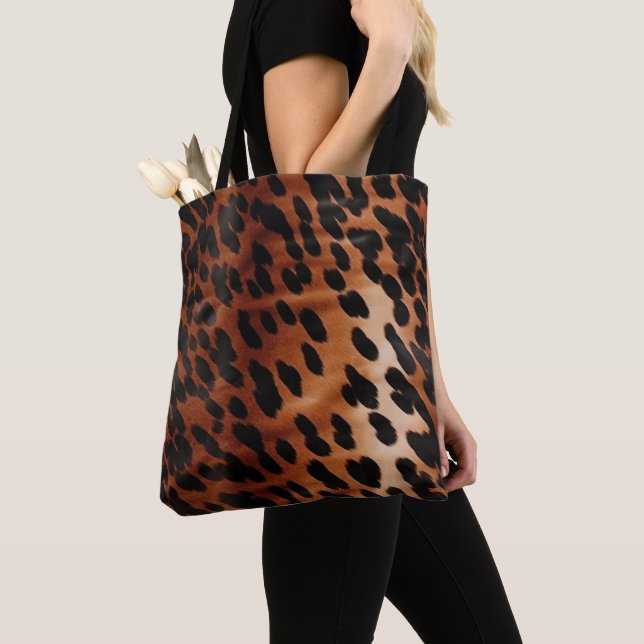 Cream Brown Black Cowhide Tote Bag (Close Up)