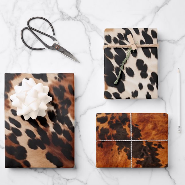 Cream Brown Black Cowhide Wrapping Paper Sheet (Front)