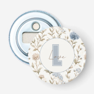 Cream Brown Blue Flowers Initial Love Bottle Opener