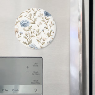 Cream Brown Blue Flowers Love Magnet