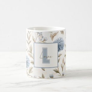 Cream Brown Blue Flowers Monogram Initial Love Coffee Mug