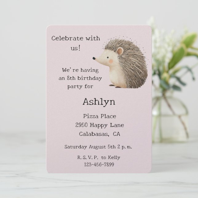 Cream Brown Blush Pink Hedgehog  Invitation (Standing Front)