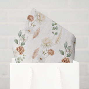 Cream Brown Bohemian Flowers Bridal Shower Tissue Paper