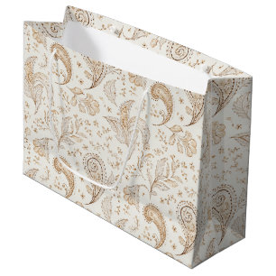 Cream Brown Boho Bohemian Birthday Large Gift Bag