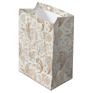 Cream Brown Boho Bohemian Birthday Medium Gift Bag