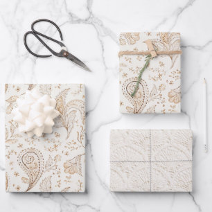 Cream Brown Boho Bohemian Birthday Wrapping Paper Sheet
