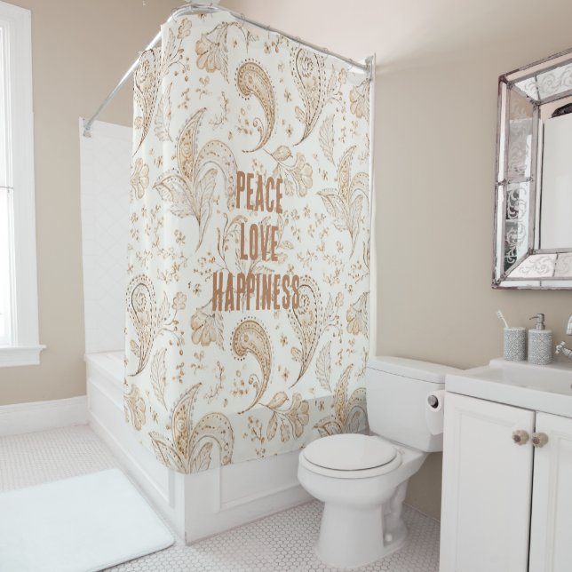 Cream Brown Boho Bohemian   Shower Curtain (In Situ)