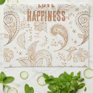 Cream Brown Boho Bohemian Tea Towel