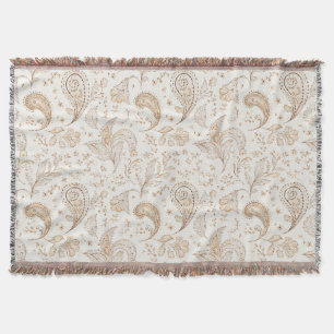 Cream Brown Boho Bohemian Throw Blanket