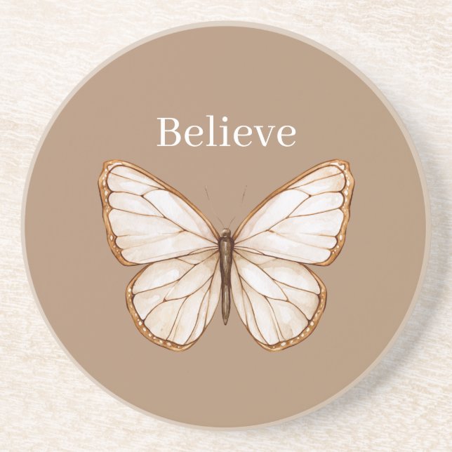 Cream Brown Butterfly Coaster (Front)
