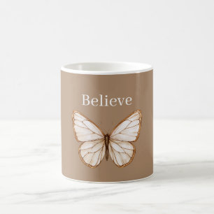 Cream Brown Butterfly Coffee Mug