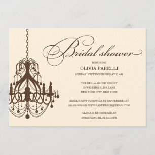 CREAM & BROWN CHANDELIER   BRIDAL SHOWER INVITE