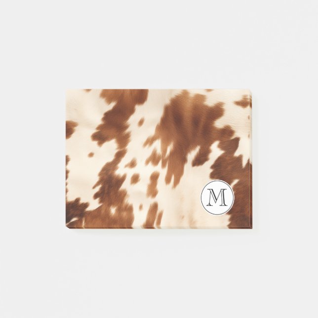 Cream Brown Cowgirl Cowhide Monogram Post-it Notes (Front)