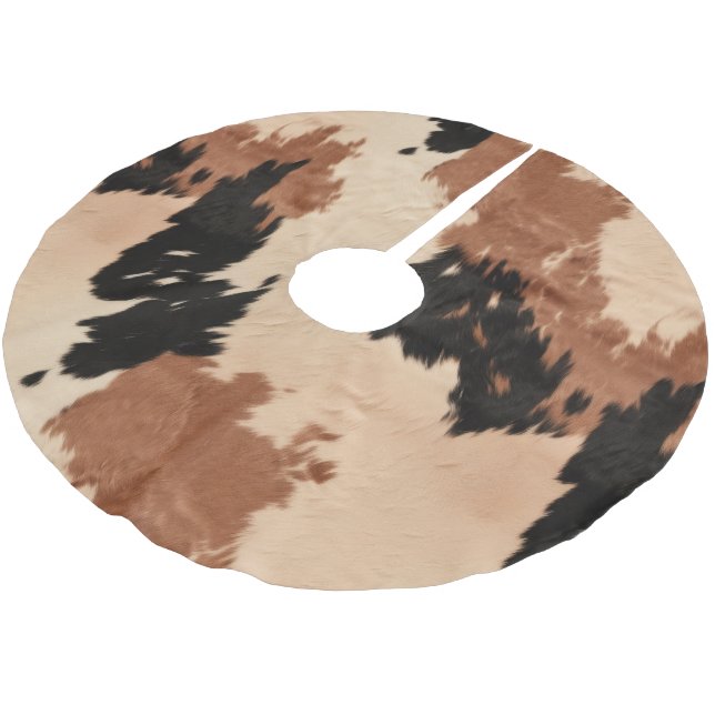 Cream Brown Cowhide Brushed Polyester Tree Skirt (Angled)