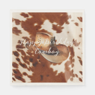 Cream Brown Cowhide Cowboy Hat Napkin