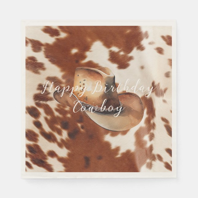 Cream Brown Cowhide Cowboy Hat Napkin (Front)