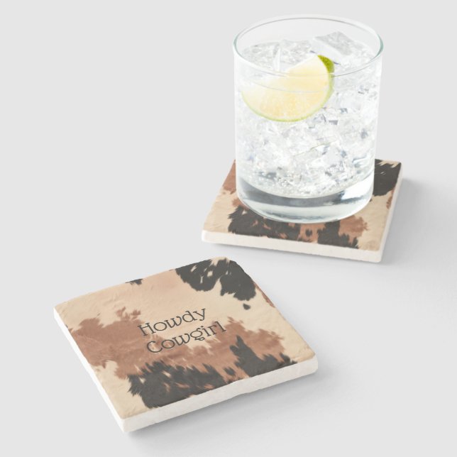 Cream Brown Cowhide Stone Coaster (Side)