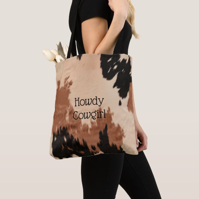 Cream Brown Cowhide Tote Bag (Close Up)