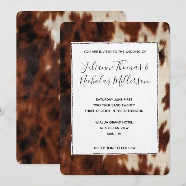 Cream Brown Cowhide Wedding Invitation (Front/Back)