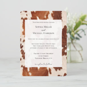 Cream Brown Cowhide Western Wedding Invitation