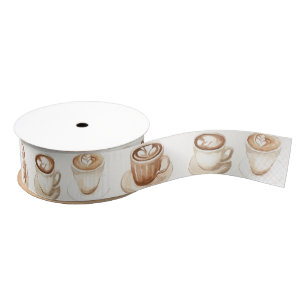 Cream Brown Cups Coffee Grosgrain Ribbon