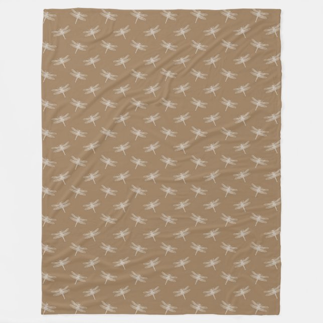 Cream Brown Dragonflies  Fleece Blanket (Front)