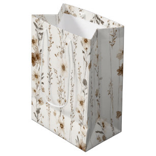 Cream Brown Floral Bridal Shower Medium Gift Bag