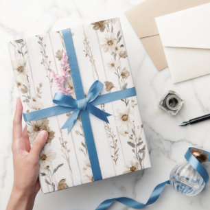 Cream Brown Floral Bridal Shower Wrapping Paper
