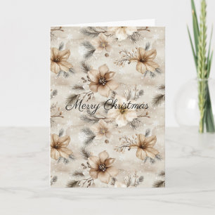 Cream Brown Floral Christmas Card