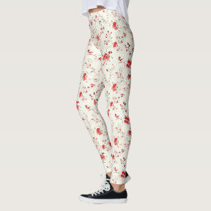 Cream Brown Floral Christmas Leggings