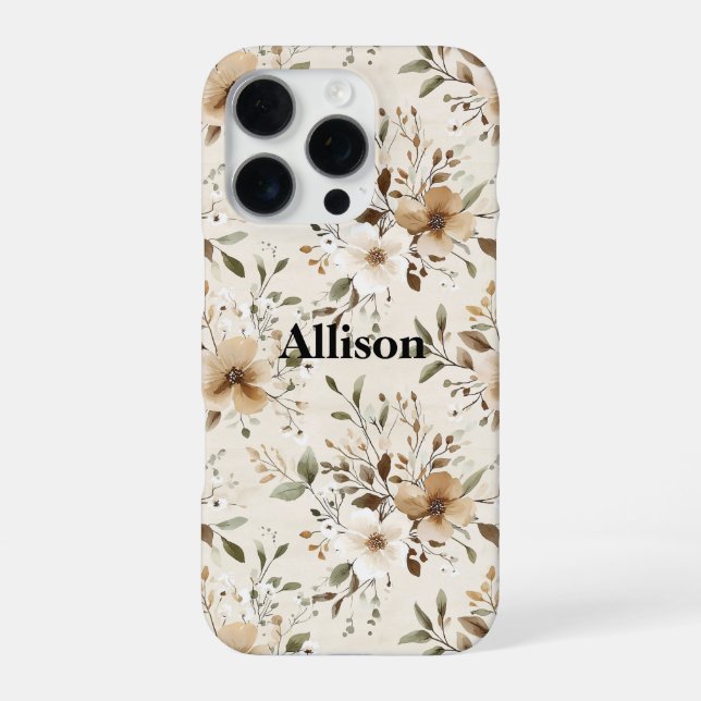 Cream Brown Floral iPhone Case (Back)