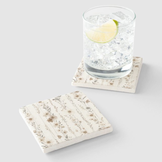 Cream Brown Floral Stone Coaster (Side)