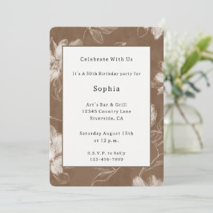Cream Brown Flowers Birthday Invitation