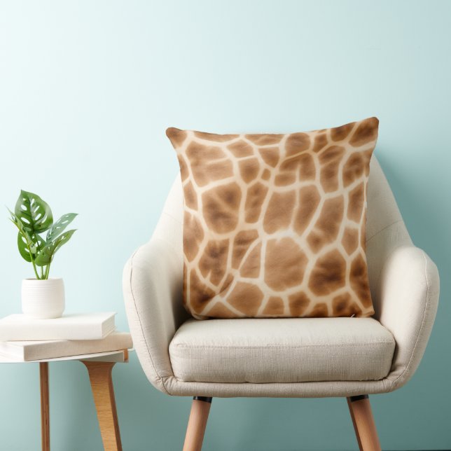 Cream Brown Giraffe Animal Print Cushion (Chair)