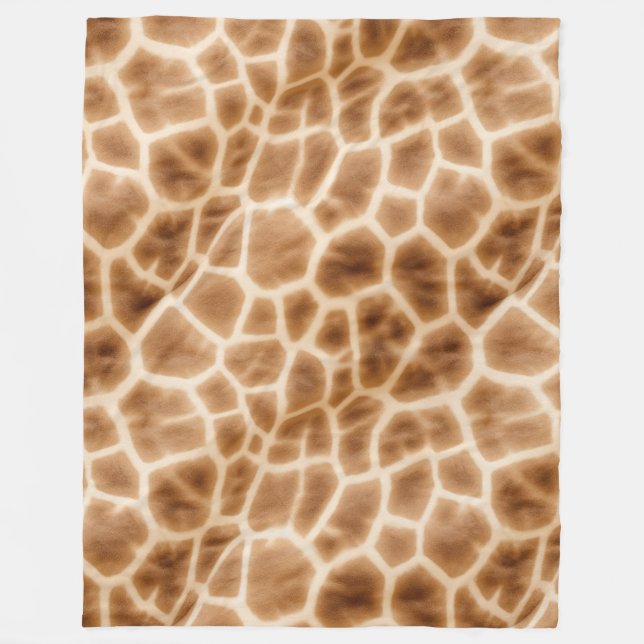 Cream Brown Giraffe Animal Print Fleece Blanket (Front)