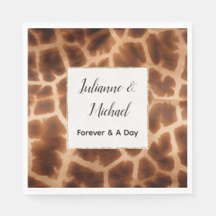Cream Brown Giraffe Animal Wedding Napkin