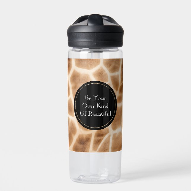 Cream Brown Giraffe Print Water Bottle (Front)