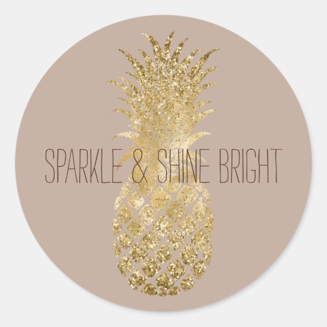 Cream Brown Glitter Glitzy Pineapple Sparkle    Classic Round Sticker (Front)