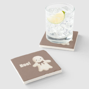 Cream Brown Happy Cute Ghost Boo Stone Coaster