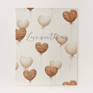 Cream Brown Heart Balloons Love in the Air Jigsaw Puzzle