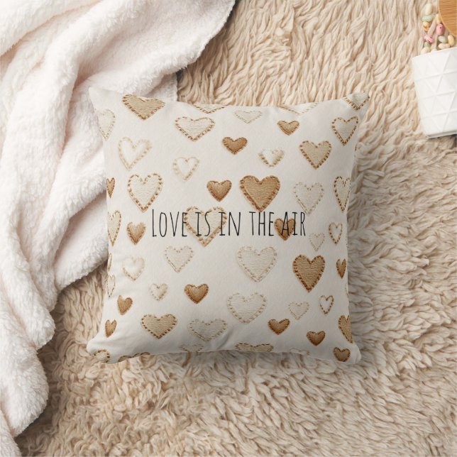 Cream & Brown Hearts   Cushion (Blanket)