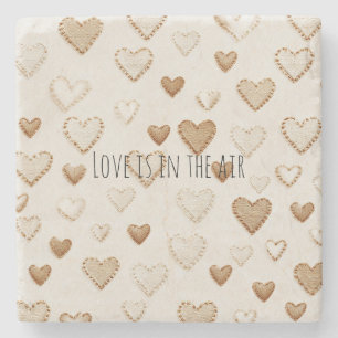 Cream & Brown Hearts Stone Coaster