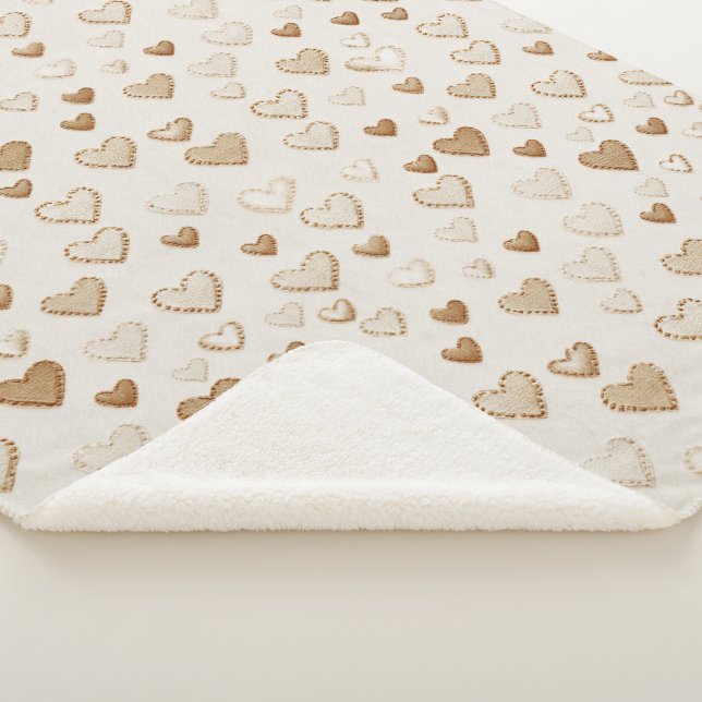 Cream & Brown Hearts Valentine's Day Sherpa Blanket (3/4)