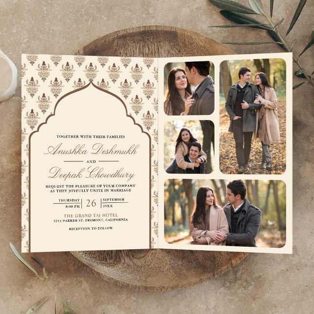 Cream Brown Ikat All in One Indian Wedding Invitation (Creator Uploaded)